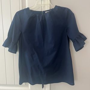 Loft Outlet Ruffle Short Sleeve Blouse Navy Size S